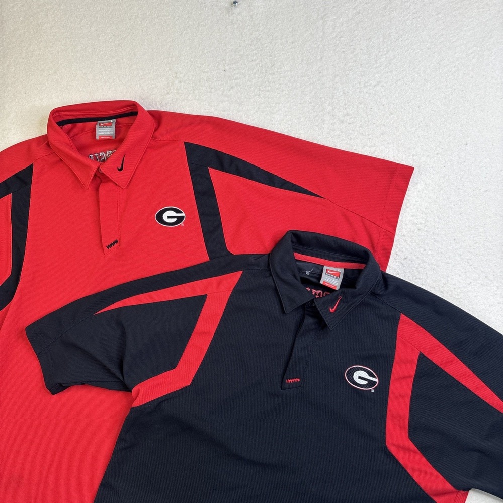 Nike Georgia Bulldogs Polo Vtg 00s Lot Men L Team Fit Dry & Dri-FIT Red & Black